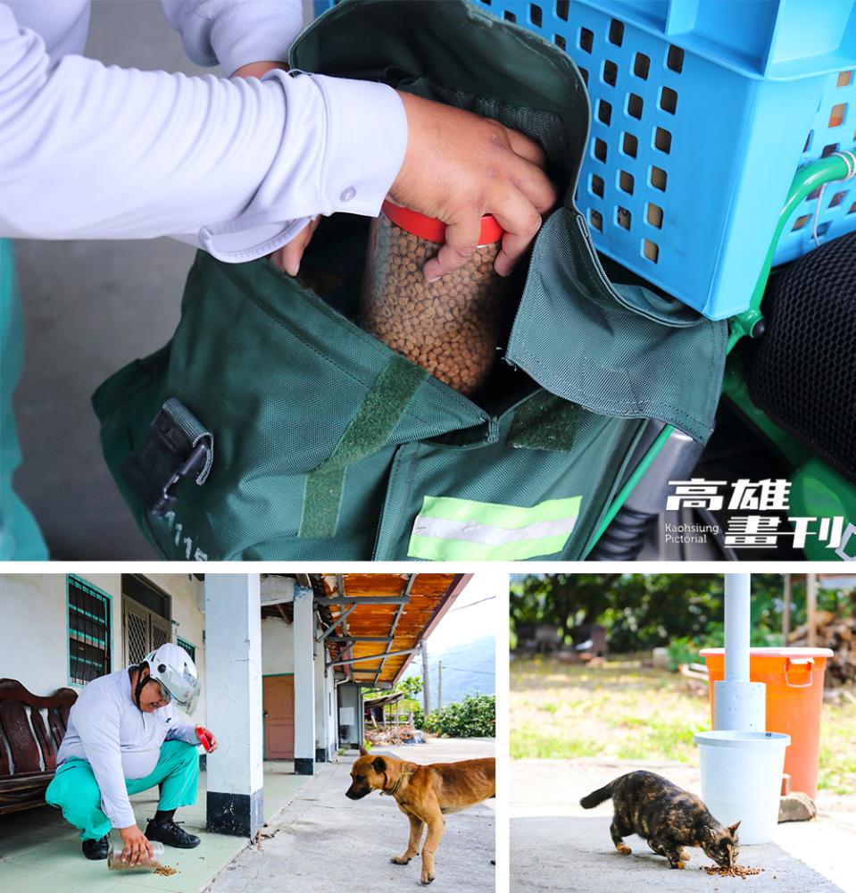 六龜郵局另外提供貓狗飼料，讓郵差們攜帶在路上與貓狗「搏感情」。(攝影/Carter)
