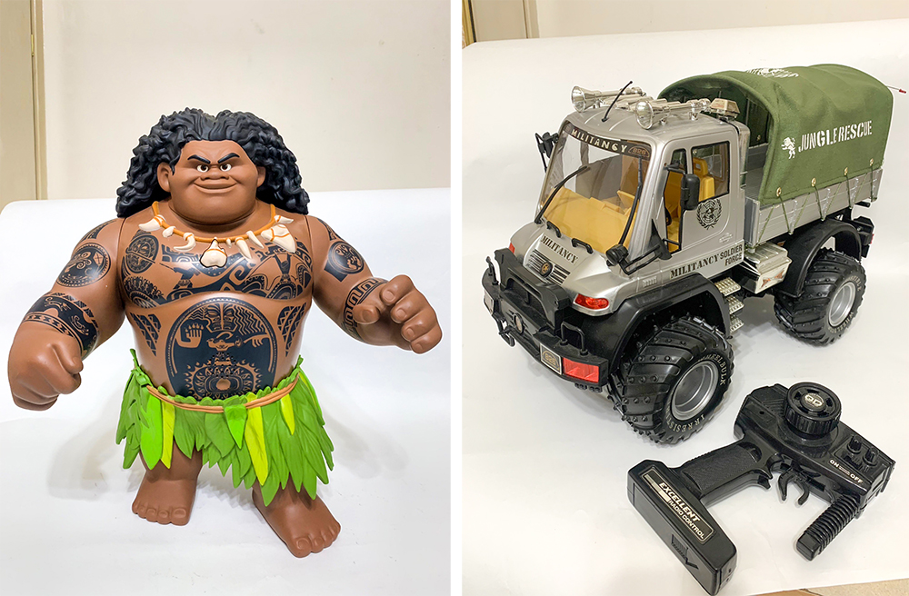 曾有位爸爸將他已故父親送給孫子的毛伊（Maui）公仔及遙控卡車，交給蘇爸維修，希望將爺爺對孫子的心意保存一輩子。（圖片提供/蘇爸玩具醫院）