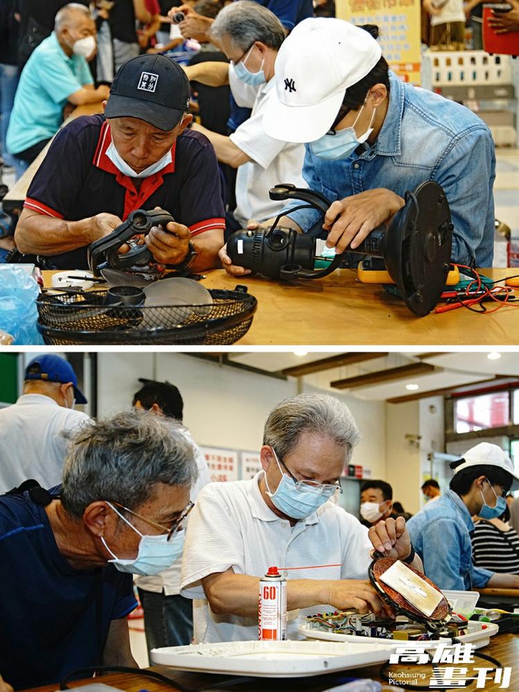 小家電診所的慣例是，讓送修者留在現場參與維修過程，維修志工能適時分享如何照顧與保養小家電的訣竅。(攝影/曾信耀)