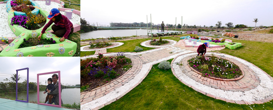 解惠菁與家人逐步將魚塭打造成休憩、賞景的魚塭花園（圖∕張簡英豪 攝˙李昀諭 攝）