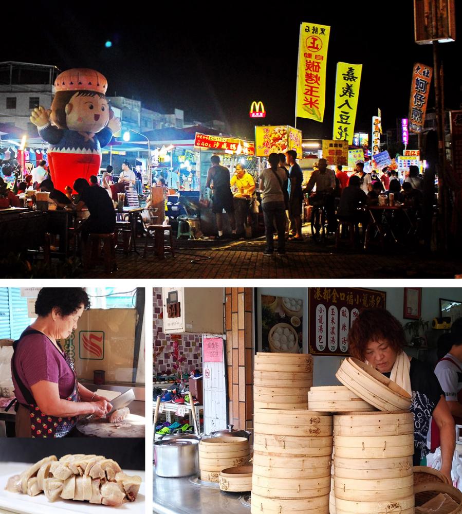 上：後勁夜市、下左：醉雞專賣店、下右：港都金口福小籠湯包。（攝影╱謝宏偉）