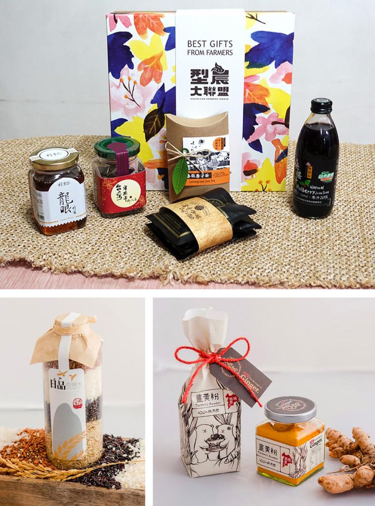 「型農大聯盟禮盒」結合多種高雄在地農產品。（上：攝影／quava，下：圖片提供／高雄市政府農業局）
