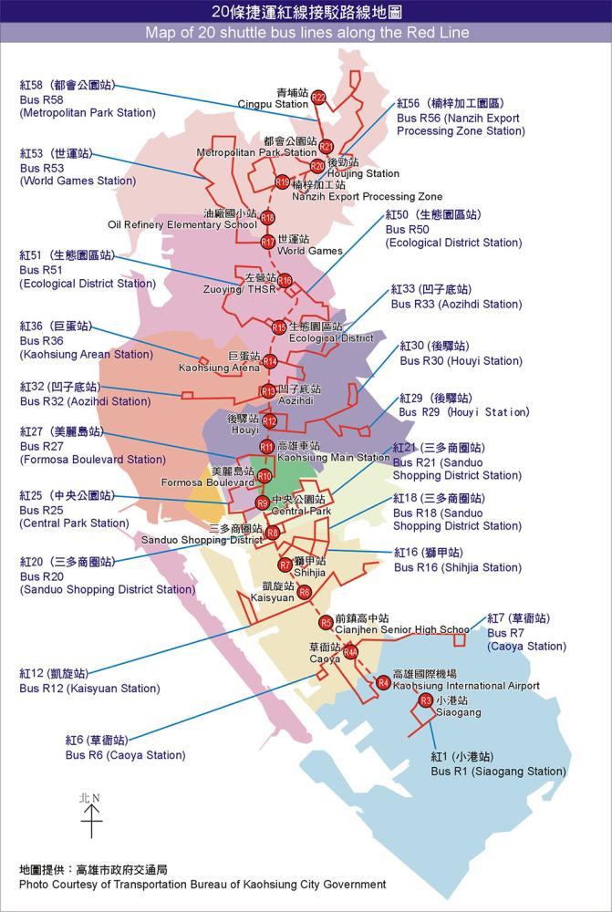 Map of 20 shuttle bus lines along the Red Line