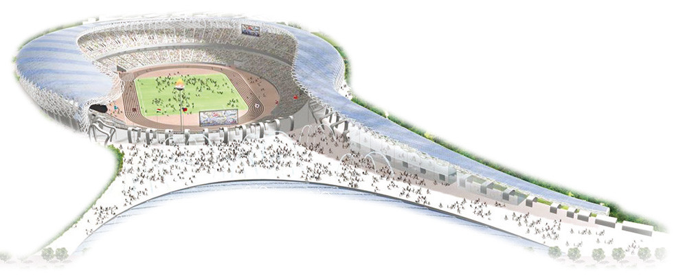 The Main Stadium is estimated to be completed by January 2009. It is the first stadium in the world to have a one-million-watt solar power generation capacity. (Courtesy of Information Office and Public Works Bureau)
