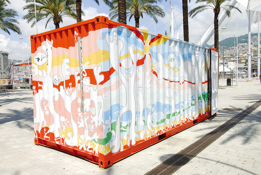 Another art container \"It\'s a small world\" in Chinese, English, Japanese, Thai, and Italian corresponding to the theme of the Los Angeles County Fair.