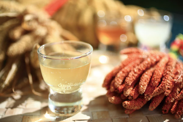 A glass of millet wine