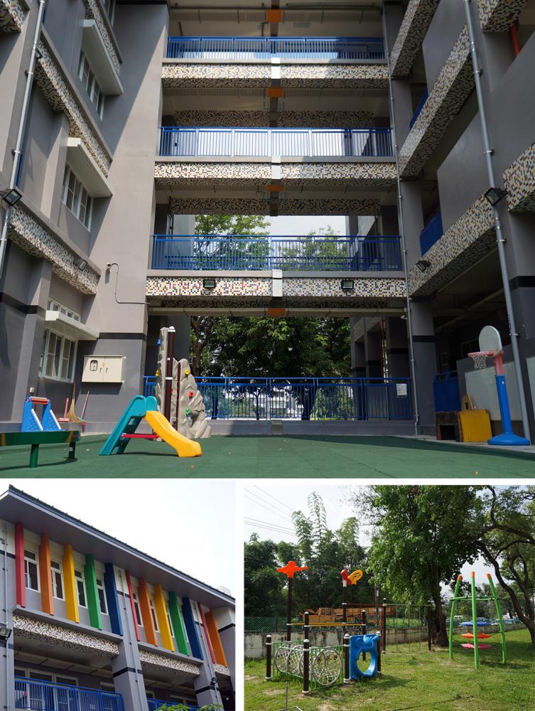 仁美國小半開放式的走廊通道及內外空間。（攝影／孫小龍）
