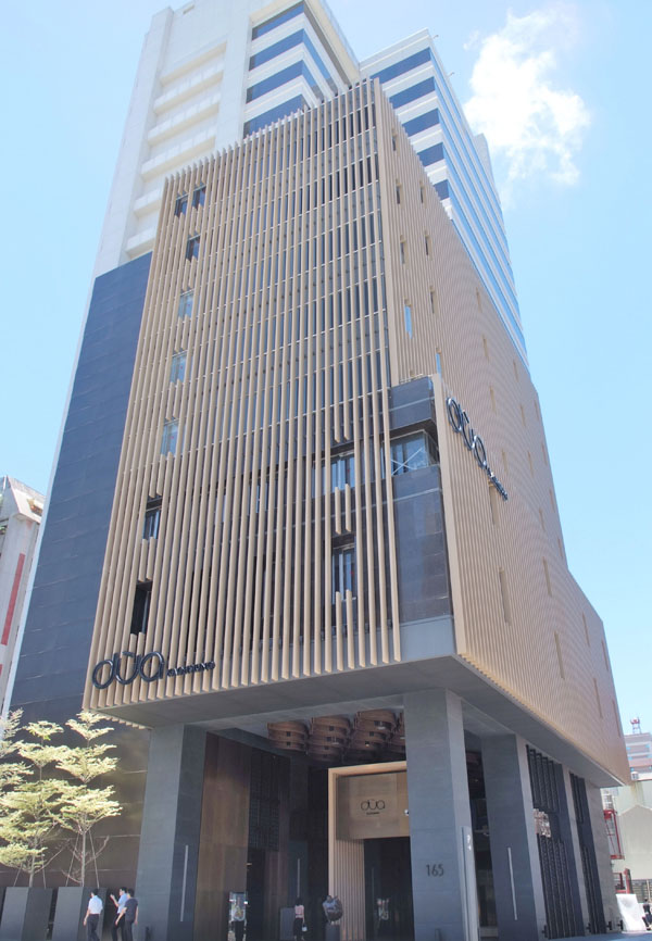 Hotel Dùa\'s low-key, modern façade