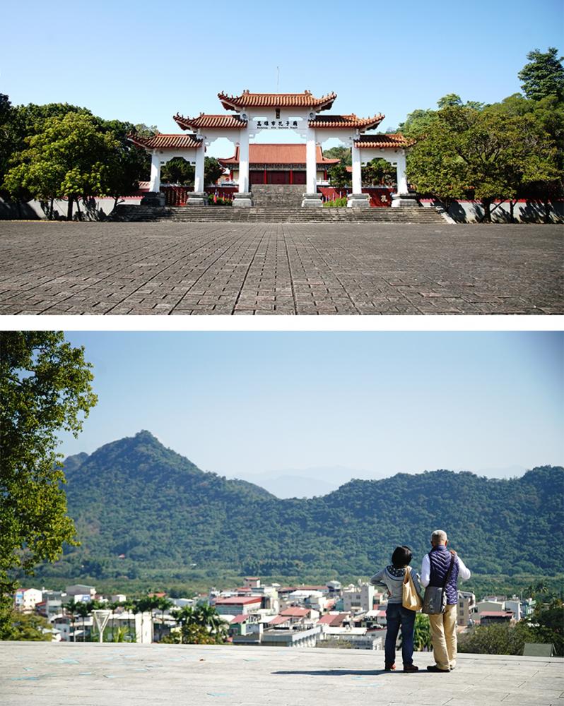 旗山孔子廟位於鼓山公園，從鼓山公園居高俯眺旗尾山連峰。（攝影/曾信耀）