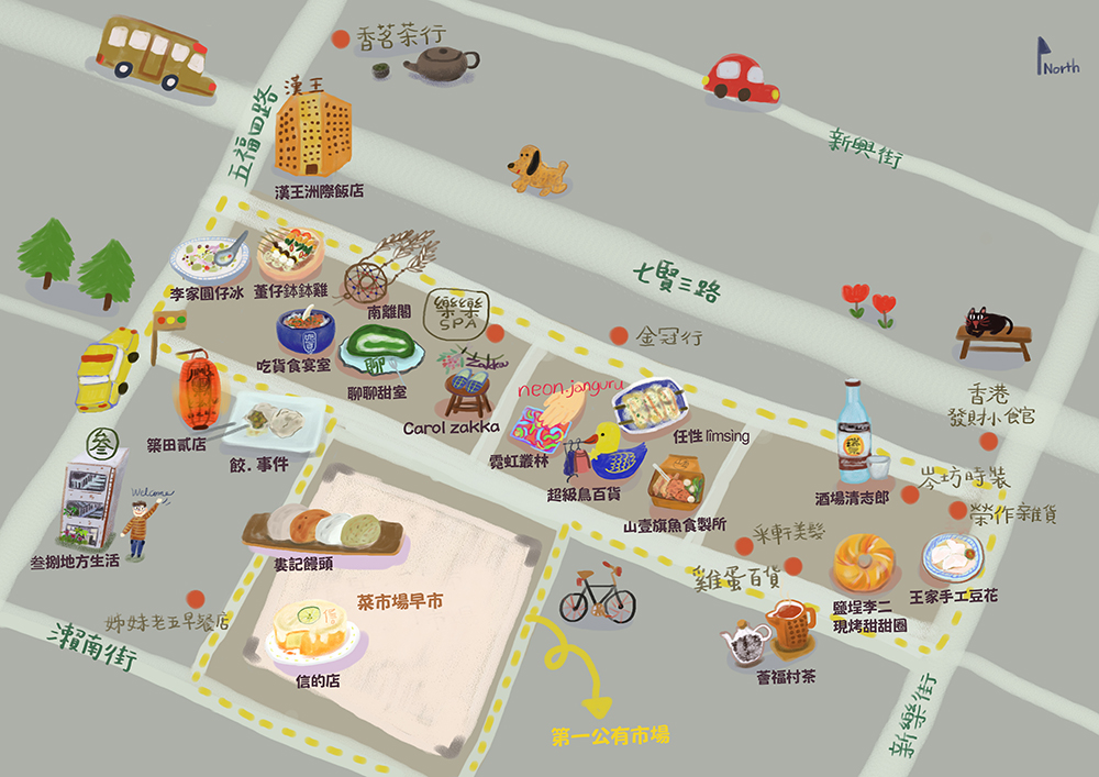 鹽埕散步地圖。（繪圖：614）