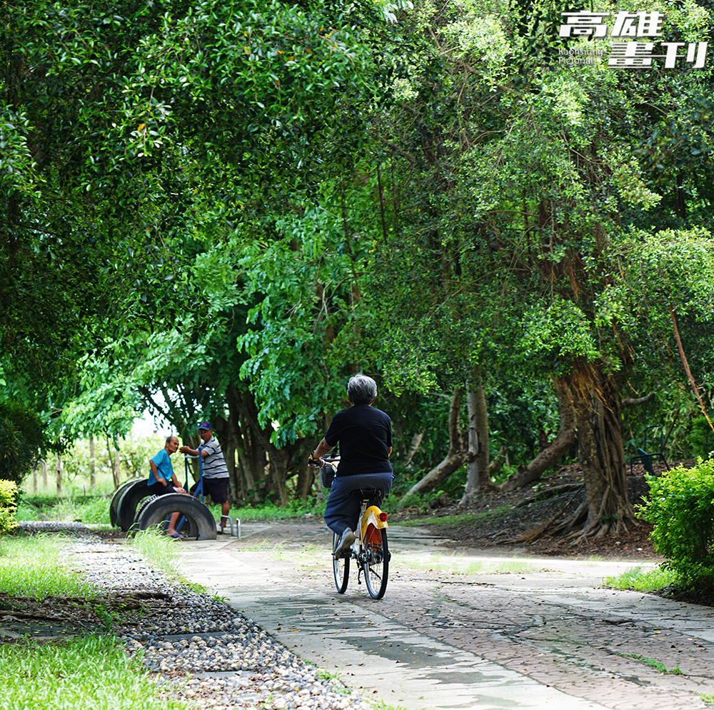 親水公園周邊小徑綿延，騎鐵馬穿行其間後，可在此停歇感受微風與寧靜。(攝影/曾信耀)