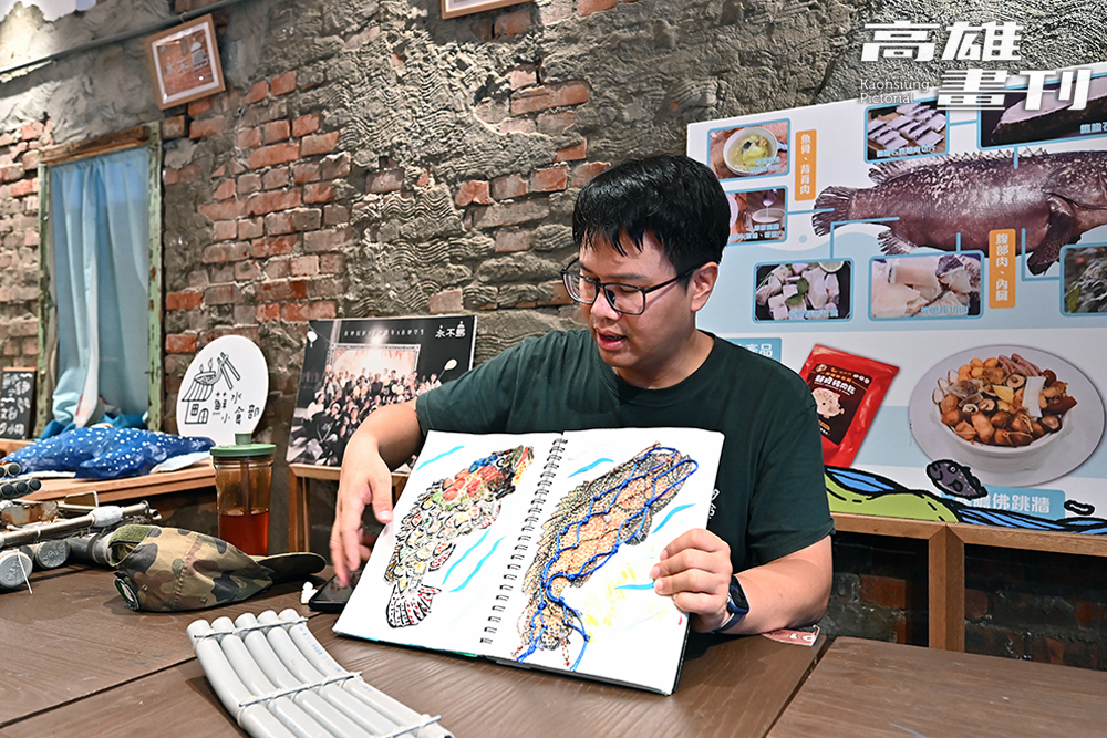 陳坤成說，新港社區已建立全魚利用的農業循環經濟，從魚內臟到魚鱗皆被賦予經濟價值。（攝影/Carter）