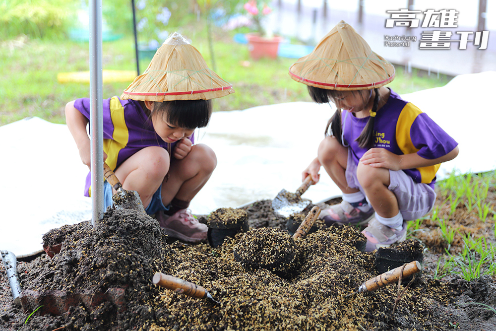 頂樓種植「可食植栽」，在老師帶領下，學童親手翻土、播種與採收。（攝影/Carter）