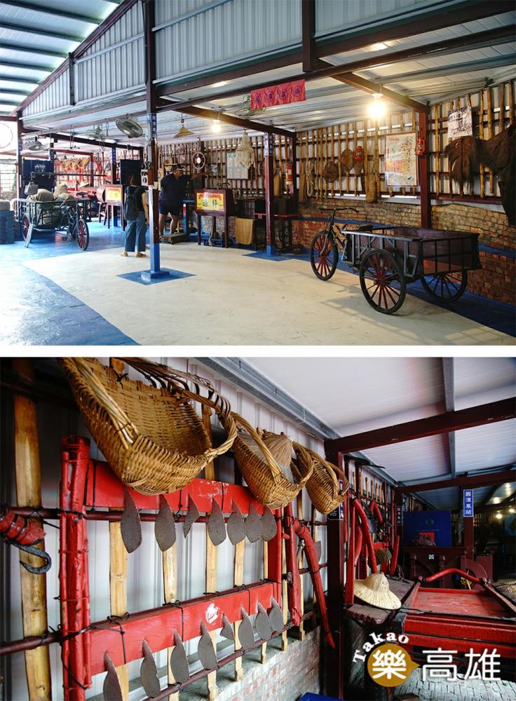 圓潭車站展示各種古早時代農具。（攝影/曾信耀）