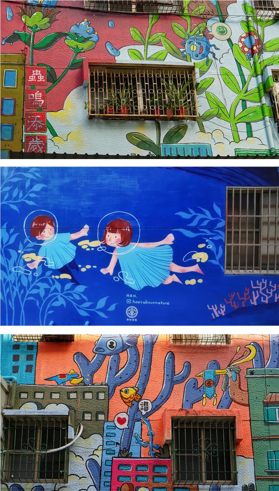 區域彩繪作品眾多，吸引參觀民眾與畫作互動拍照。（圖片提供/苓雅區公所）