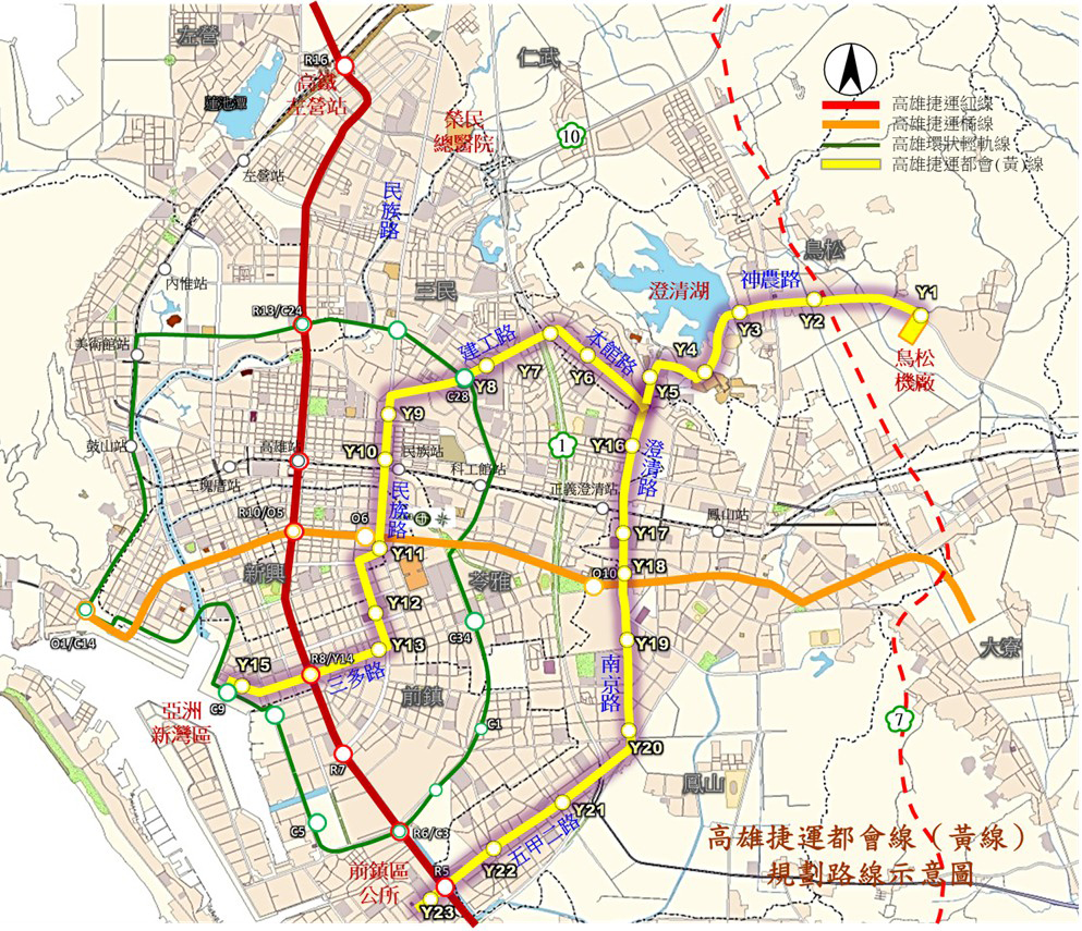 高雄市捷運黃線規劃路線圖。（圖片提供/高市府捷運工程局）