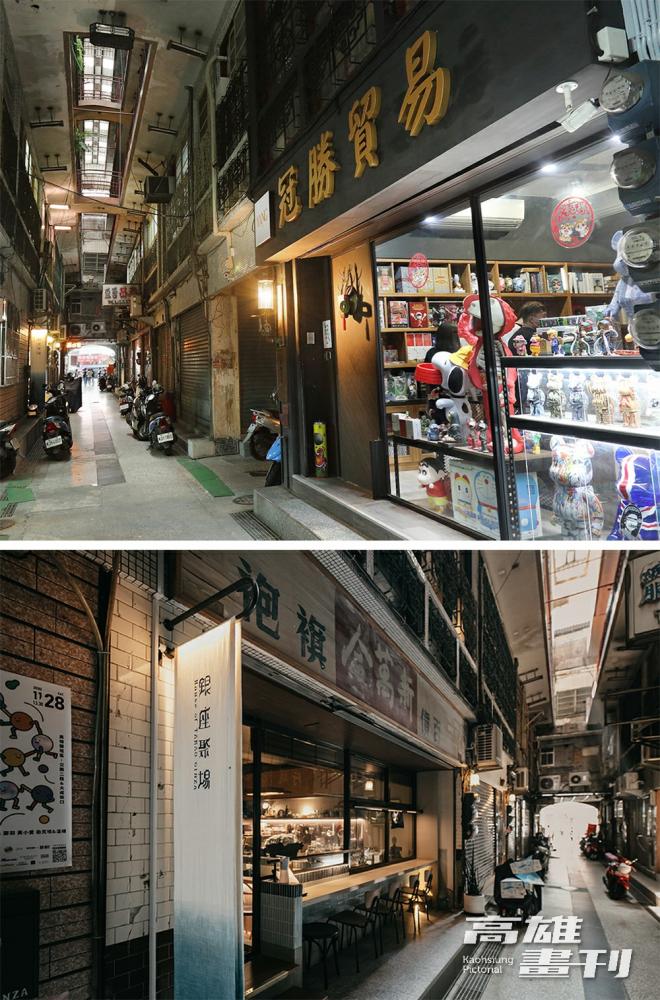 高雄銀座商店街始建於日治時期，戰後賣店改為「半樓仔」式建築，一樓作為店面，二樓以上為居住空間，保有往昔鹽埕商場的樣貌。(攝影/Carter)