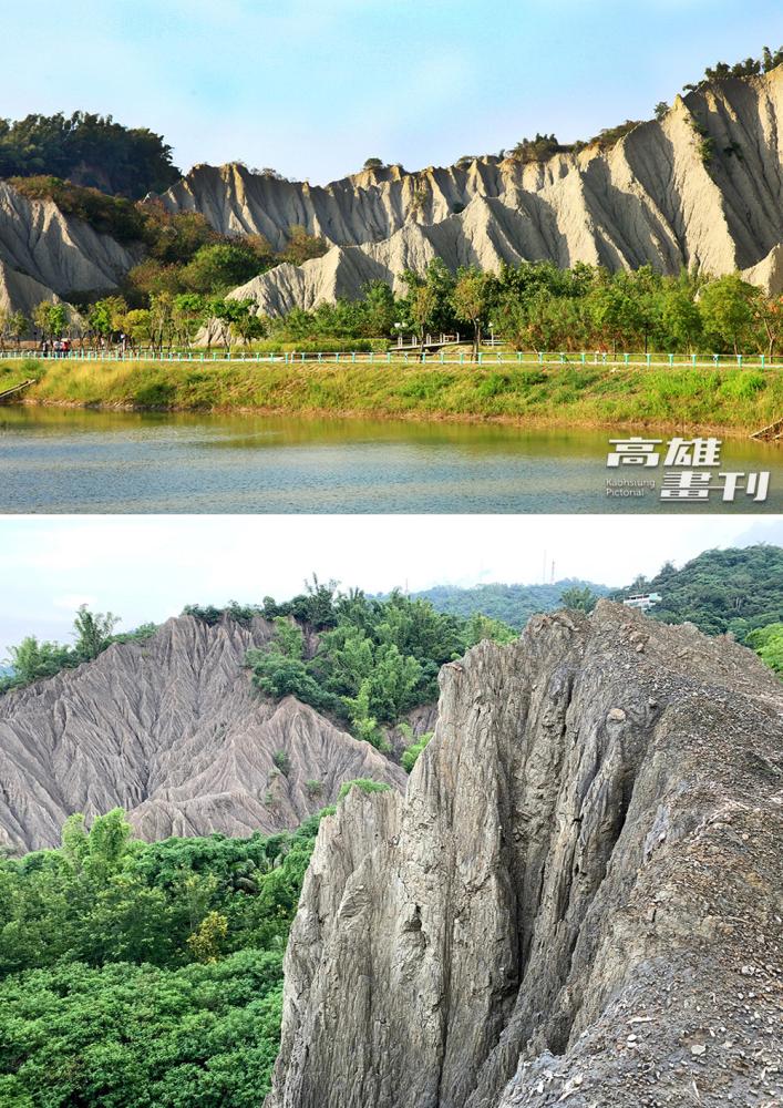 青灰泥岩惡地地形。(上：攝影/曾信耀、下圖：圖片提供/惡地農夫工作室)