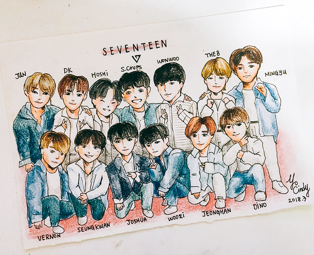 Cindy現在最愛韓國團體SEVENTEEN，圖為她自己DIY送偶像的卡片。(圖片提供/YO CINDY)
