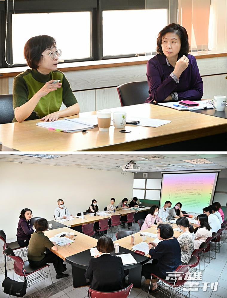 採訪當天，性平辦執行長陳盈秀(上圖右)主持內部會議討論性平議題，會中邀請高雄師範大學性別教育所教授游美惠(上圖左)分享專業經驗。(攝影/Carter)