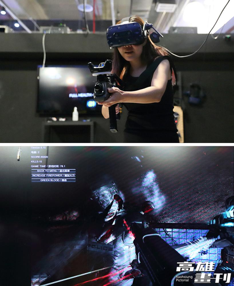 「屍控裂痕」遊戲使用模擬機關槍，扣板機時還會產生槍身震動反饋，相當有臨場感。(攝影/Carter)