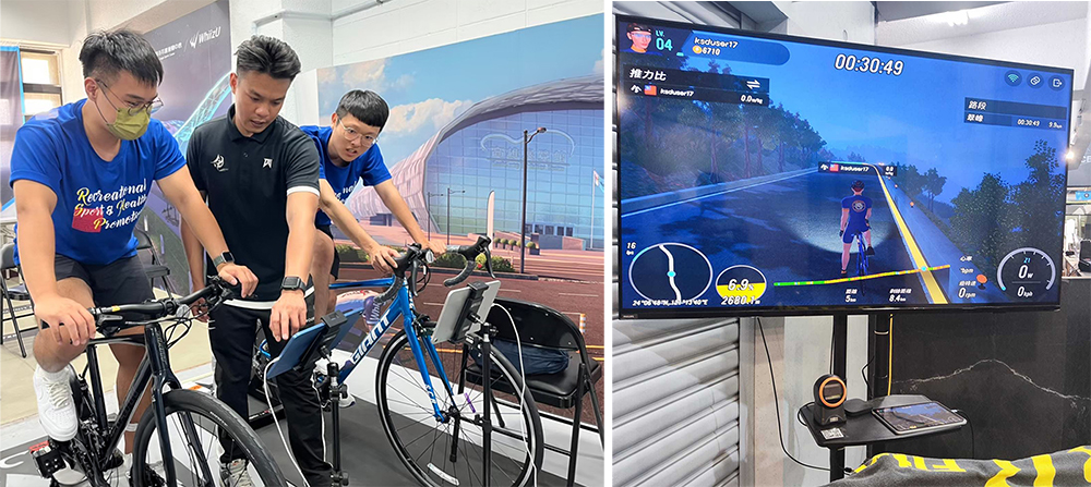 苓雅運動中心與WhiizU Taiwan跨界合作，利用近年火紅的虛擬自行車，推出電競自行車課程，深受民眾好評。(圖片提供/苓雅運動中心)