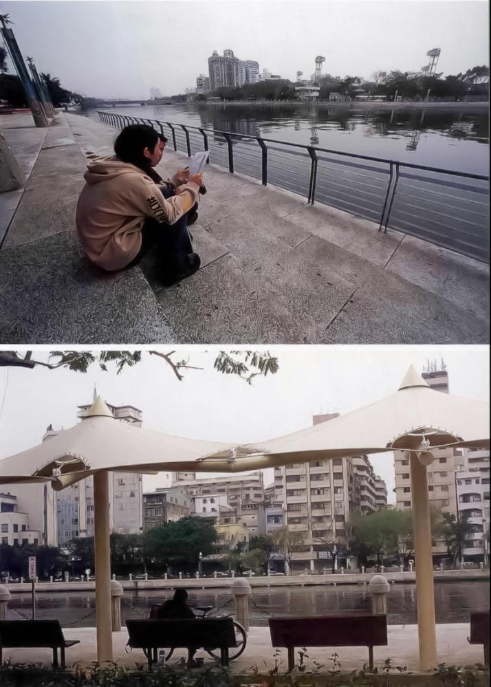 在愛河邊冥想,也是人與水岸的互動之一。