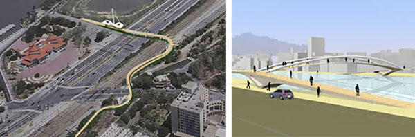 空中走廊之一:跨越崇德路、翠華路自行車橋,連結洲仔濕地與蓮池潭示意圖(左圖/高市府新工處提供) 空中走廊之一:哈瑪星地區跨越一號船渠景觀橋樑示意圖(右圖/高市府新工處提供) 空中走廊之一:跨越崇德路、翠華路自行車橋,連結洲仔濕地與蓮池潭示意圖(左圖/高市府新工處提供) 空中走廊之一:哈瑪星地區跨越一號船渠景觀橋樑示意圖(右圖/高市府新工處提供)
