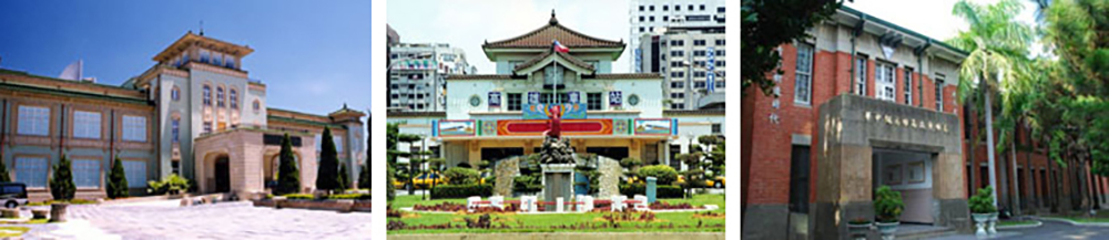 歷史博物館前身為前高雄市役所，是日據時代帝冠式建築的代表作。（左圖/鮑忠暉攝）高雄火車站也是帝冠式建築。（中圖/鮑忠暉攝）高雄中學紅樓是日治時代遺留的建物。(右圖/郭文君攝)