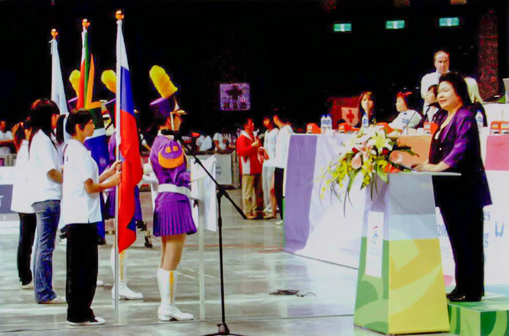 高雄市長陳菊為「2008國際體操暖身賽」開幕致詞，強調2009世運高雄準備好了。( 圖/ 張忠義攝)