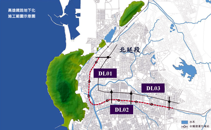 高雄市鐵路地下化規劃路線圖。(圖/高雄市政府都市發展局提供)