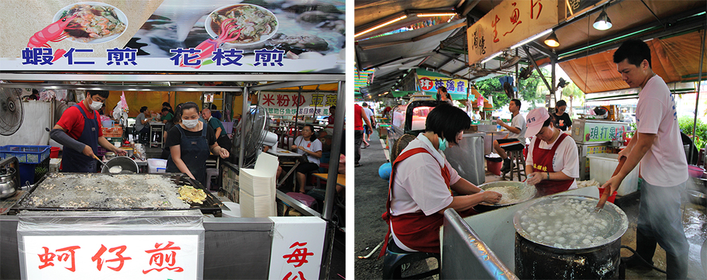 旁邊的大發路觀光市場裡有眾多攤販，生猛海鮮、或魚丸、零嘴。