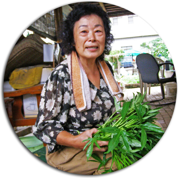 龔阿嬤是南區前鎮銀髮農園的番薯葉達人。(圖/洪崑哲 攝)