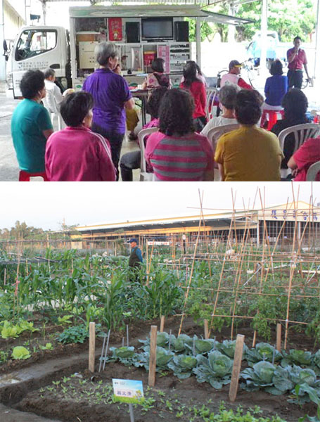 市府提供老人文康休閒巡迴服務車及市民農園等設施，讓長者舒活身心。（圖/高雄市政府社會局、馬千惠 提供）