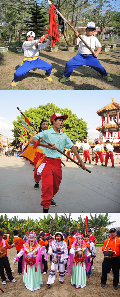 內門各文武庄頭陣在遶境前勤加練習，祈求在觀音佛祖駕前有好表現。（圖∕張簡英豪‧徐世雄  攝）