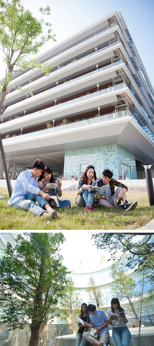 高雄市新圖書總館館中有樹、樹中有館的設計，營造出綠意盎然的閱讀環境。（圖∕高志宏 攝）