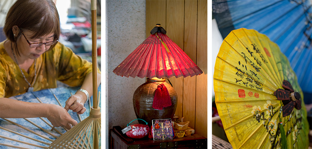 吳劍瑛將傳統的紙傘活用在居家生活佈置上。（攝影／連偉志）