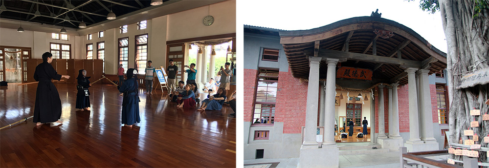 興濱旅宿營，就從武德殿的劍道體驗開始。（左：圖片提供／高雄市政府文化局，右：攝影／林喬俐）
