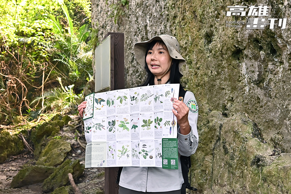 國家自然公園管理處保育解說員黃雅婷表示，壽山國家自然公園網站提供摺頁下載，遊客可對照地圖規劃路線，輕鬆探索半屏山的自然秘境。(攝影/Carter)