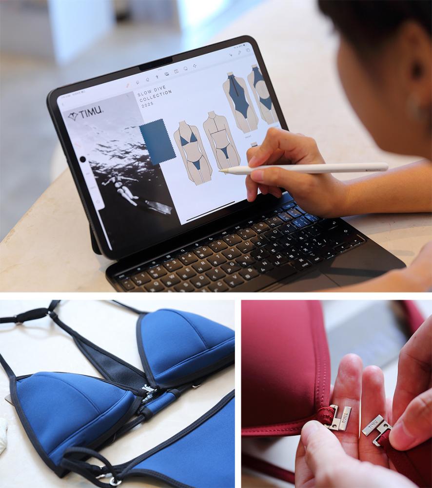 從版型設計、布料到扣件，每一處都是黃瀞瑩親身與海共舞後激盪出的細節，希望帶給亞洲女性更優雅舒適的服飾。(攝影/Carter)