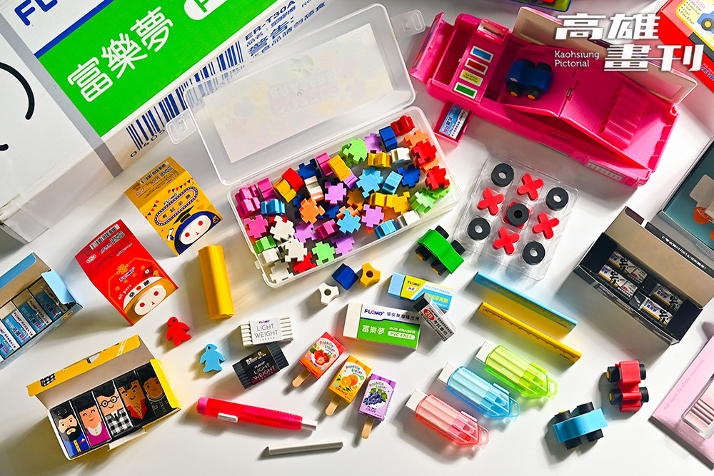 富樂夢橡皮擦樣式眾多、色彩繽紛，除了是文具也可以是書桌上的療癒小物。(攝影/Carter)