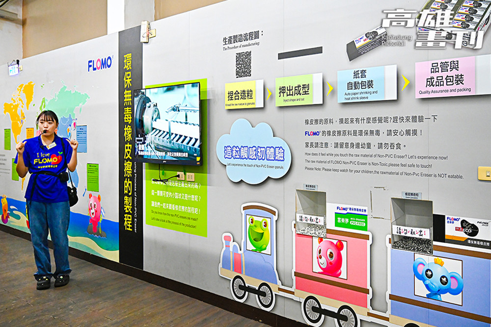 跟著導覽姐姐安安一起認識橡皮擦製程。 (攝影/Carter)