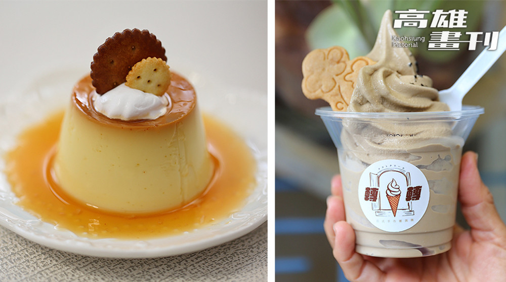主廚自製昭和布丁(左)與茶口味的霜淇淋(右)，都是大人小孩喜愛的人氣甜點。吃完拉麵後，不妨再來一份甜點，為餐點畫下甜蜜句點。（攝影/Carter）