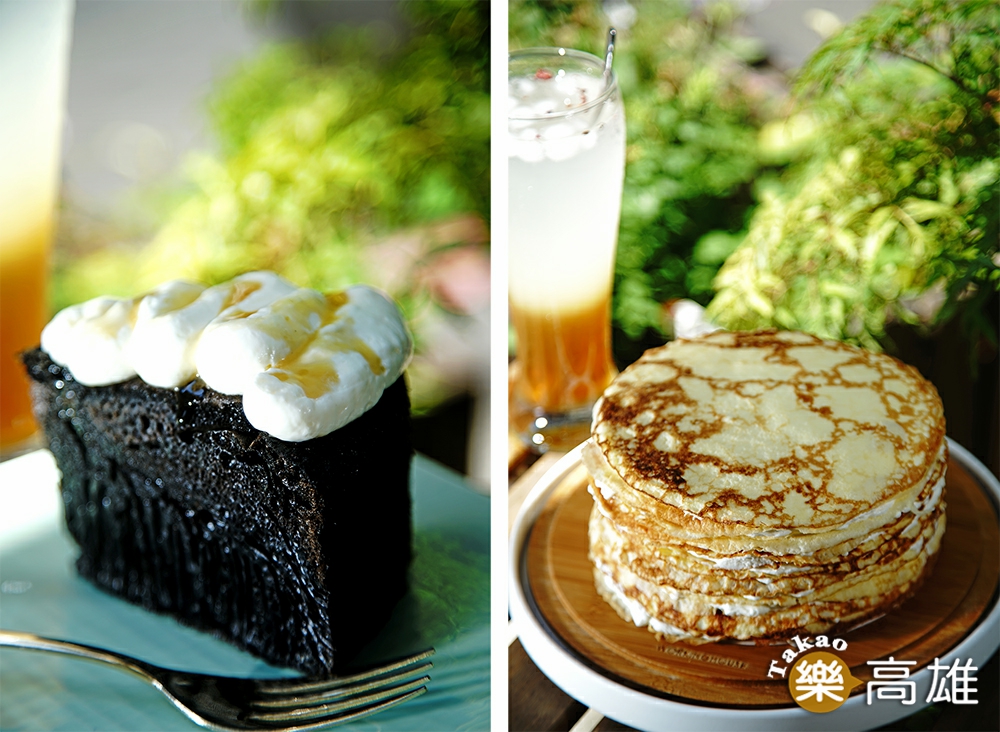 （左）獨家推出的蜂巢蛋糕，加上乳酪奶油與大樹龍眼蜜，層次更豐富。（右）低GI千層蛋糕是巧克挑戰無麩質甜點的得意之作。（攝影/曾信耀）