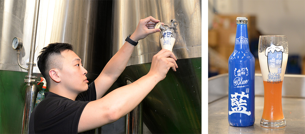 （左）呂孟寰希望能透過打狗啤酒，讓國人對生啤酒有更進一步接觸。（右）呂孟寰推薦大家，吃炸物時適合搭藍瓶。