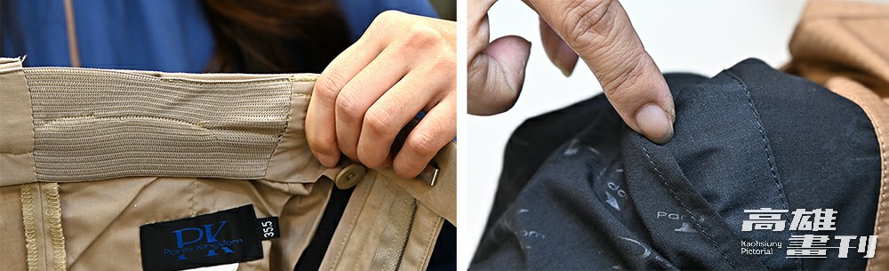 PK褲子大王獨家專利商品「會呼吸的褲子」與「抗磁波智慧功能褲」，產品注重功能設計符合人體工學。(攝影/Carter)