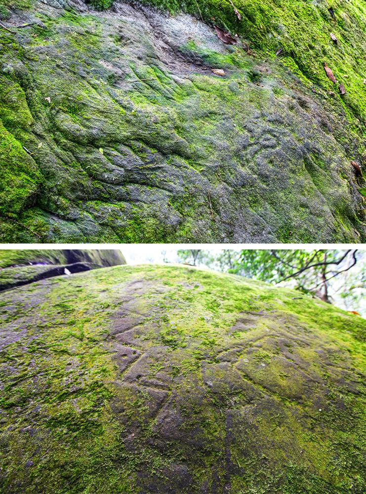 第四號岩雕「大軋拉烏」紋樣多是抽象符號，推測岩雕製作人在此逗留時間不長，而留下即興式的圖像和符號。（圖片提供/高市府文化局）